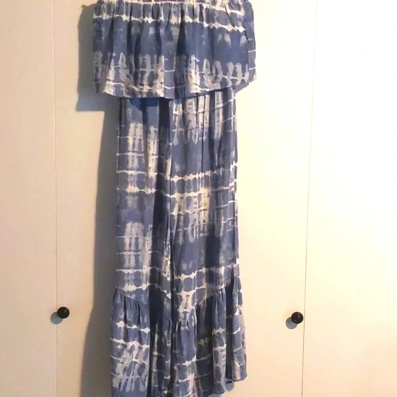 Sleeveless Pull-on Wide Leg Romper Blue Tie dye M Beach Bohemian Resortwear - Picture 1 of 4